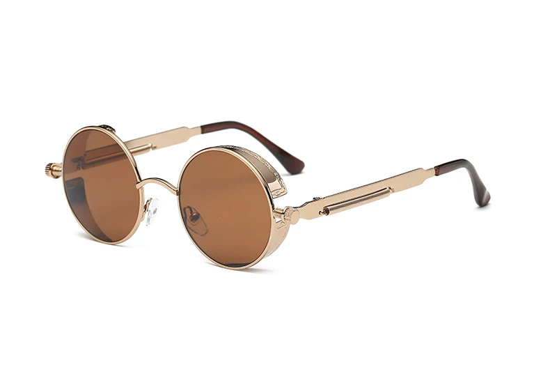 Brass w brown lens Новые круглые металлические солнцезащитные очки стимпанк для мужчин и женщин, модные очки, брендовые дизайнерские Ретро Винтажные Солнцезащитные очки UV400 - Цвет линз: Brass w brown lens
