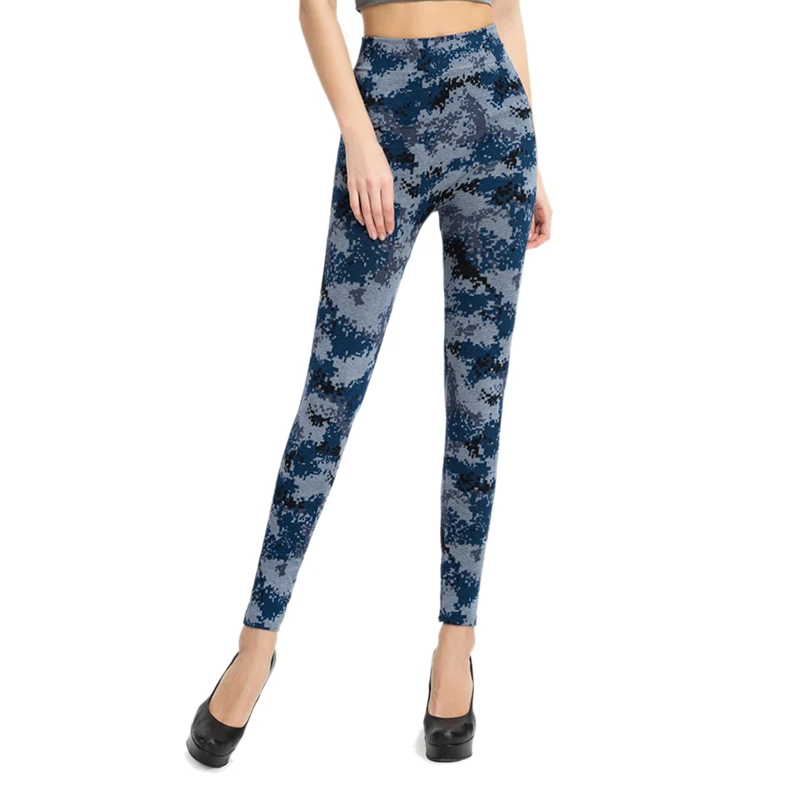 Plus Size Camo Legging Leopard Printed False Jeans Leggings Women Slim Ladies Causal Streetwear Camouflage Long Pants Black Blue