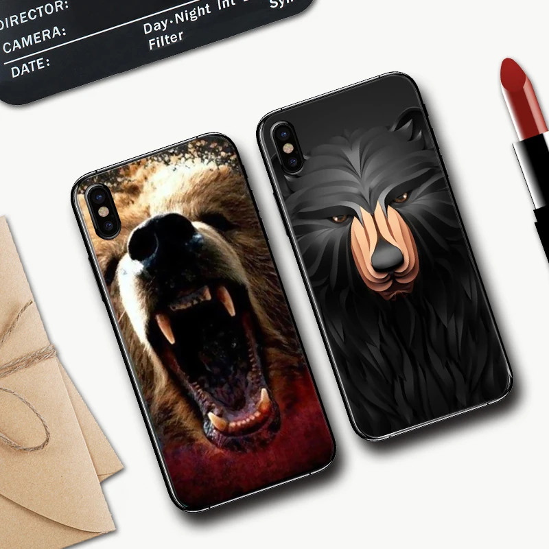 Силиконовый чехол с изображением российского чёрного медведя для iPhone 5 5S 6 6S Plus 7 8