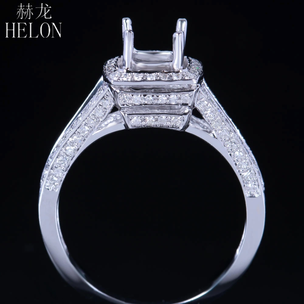 

HELON Solid 14k White Gold Real Natural Diamond 5x5mm Cushion or Round Cut Semi mount Wedding Engagement Women Fine Jewelry Ring