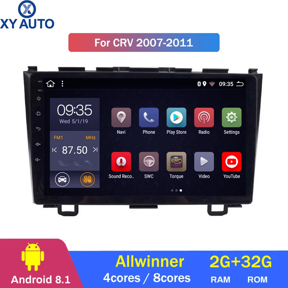 9 дюймов 2.5D IPS HD Мульти сенсорный экран Android8.1 2G RAM 32G ROM NAVI с Bluetooth USB WIFI SWC для Honda CRV 2007