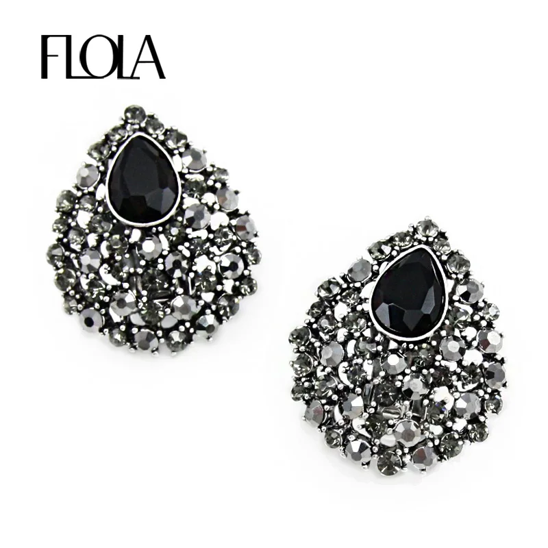 Стильные Черные Зажимные Серьги FLOLA Новинка с Розовыми Кристаллами без Пирсинга для Женщин ersh12.