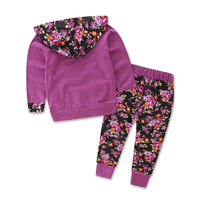 2pcs!!Baby Girls Kids Spring Sweatshirt Hooded Long Sleeve Floral Tops+Flower Pants Autumn Outfits Set | Детская одежда и обувь