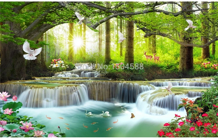 Пользовательские Настенные обои 3D природа пейзаж лес водопады фото настенная живопись Гостиная ТВ диван фон стены 3D домашний декор