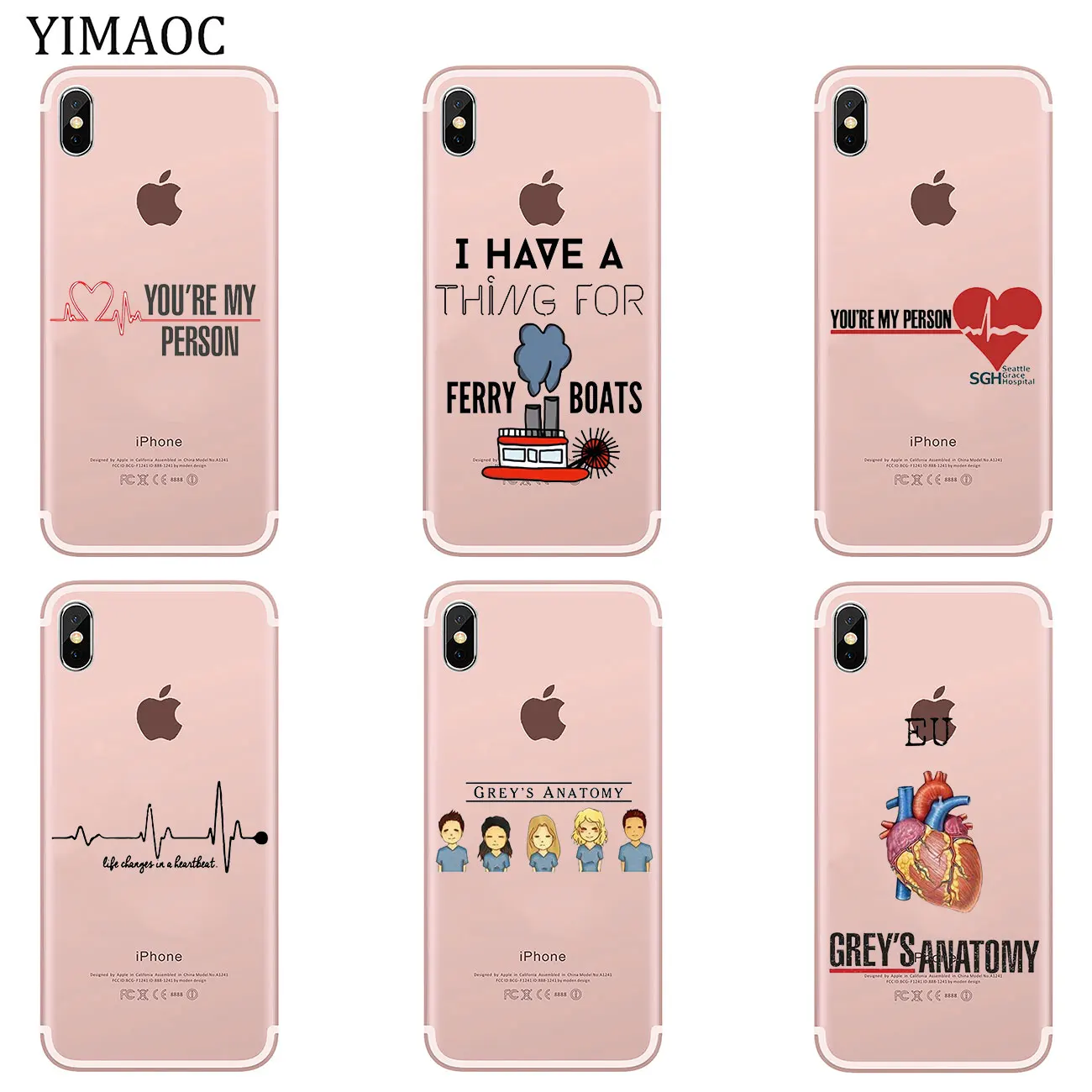YIMAOC серый с анатомией ТВ мягкий силиконовый чехол для телефона iPhone XR X XS 11 Pro Max 5 5S SE