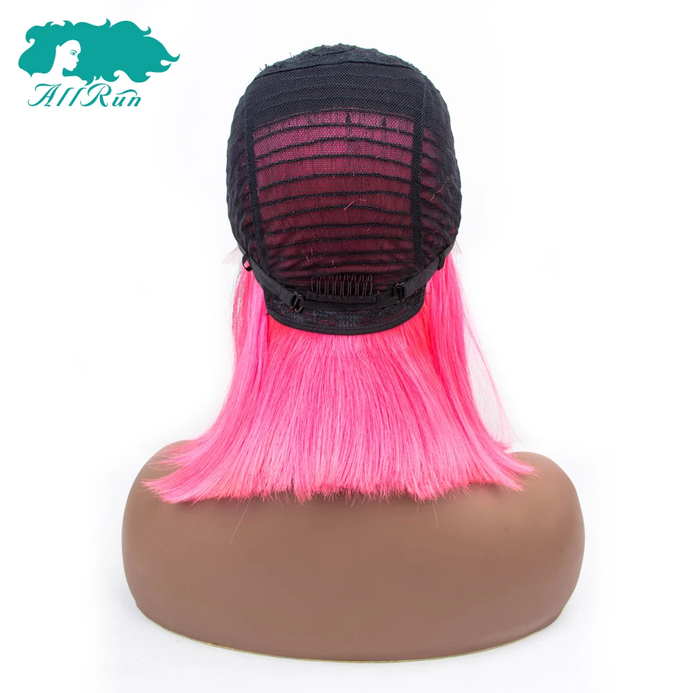 Allrun T1b/розовый 4*11 кружева L Часть бразильские прямые волосы парики Remy 100%