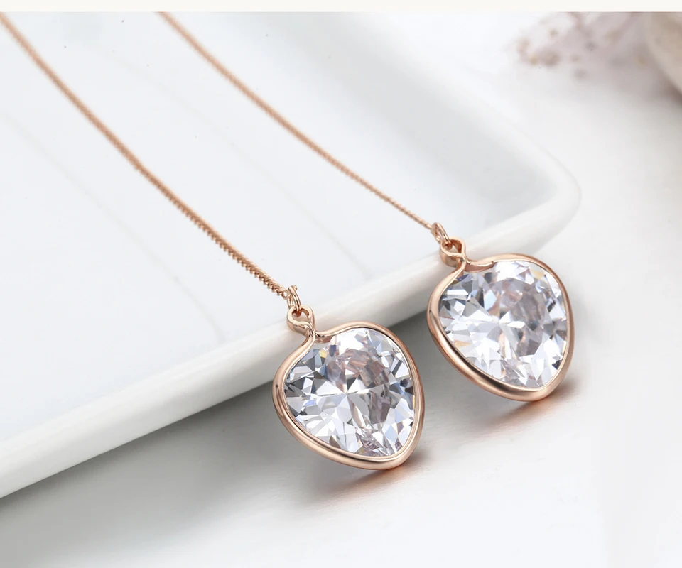 С сердцем персикового цвета AAA CZ камень циркон Link Rose Gold Цвет длинной цепочкой