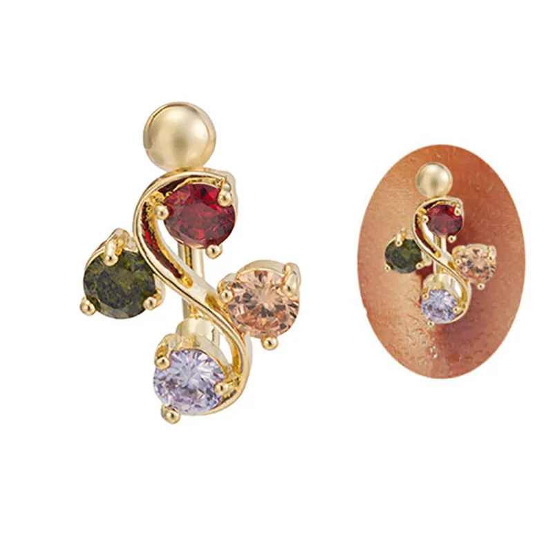 Женское кольцо пупка для пирсинга с разноцветным фианитом|ring clamp jewelry|jewelry ring