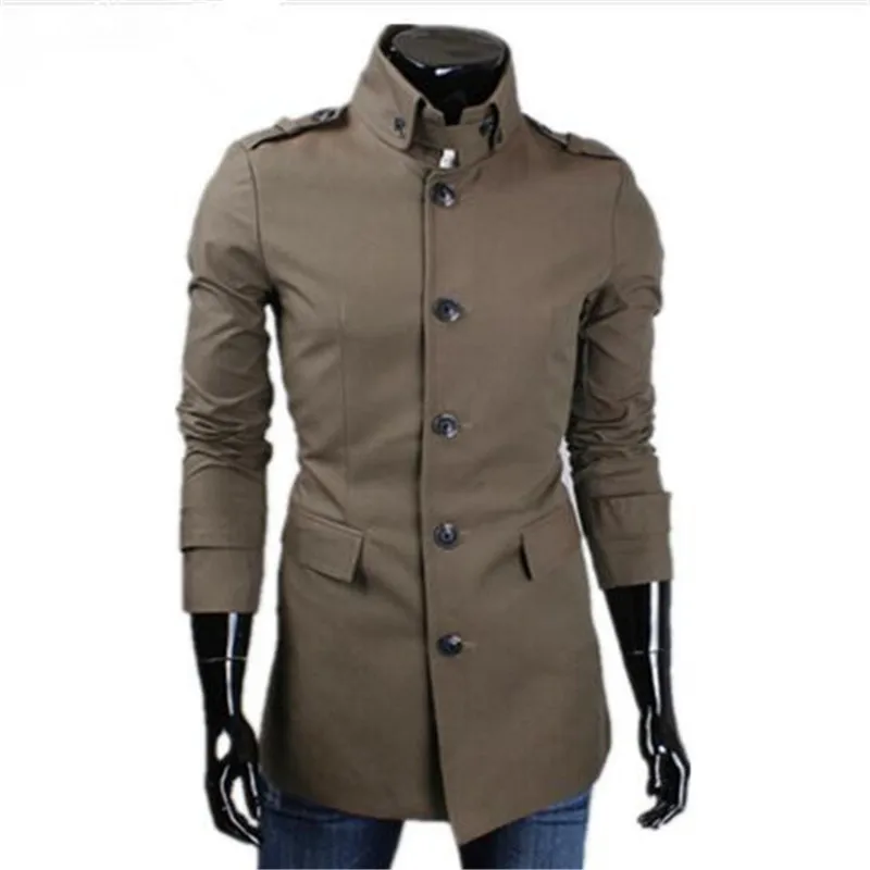 Тренчкот мужской средней длины однобортный на пуговицах Повседневная Верхняя