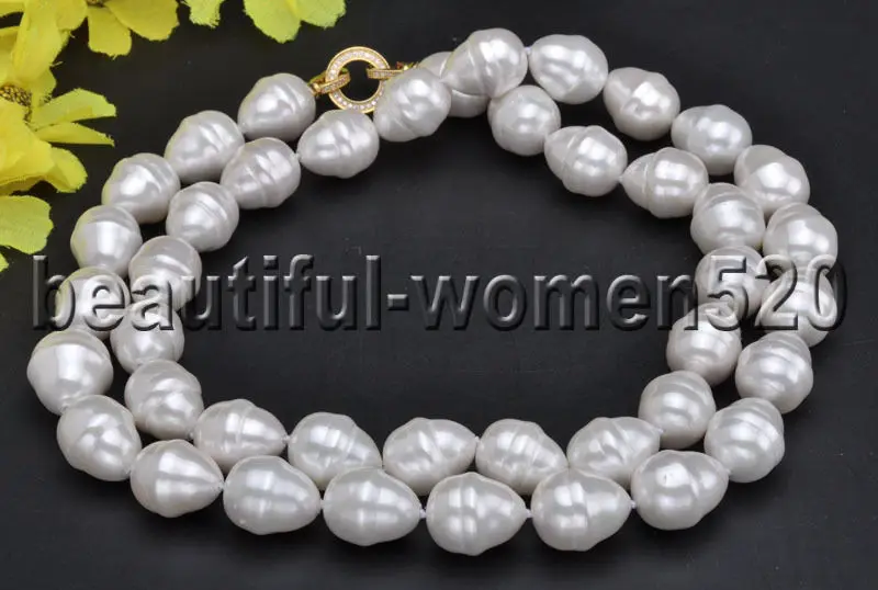 

Z7951 20mm White Baroque SOUTH SEA SHELL PEARL Necklace 34inch