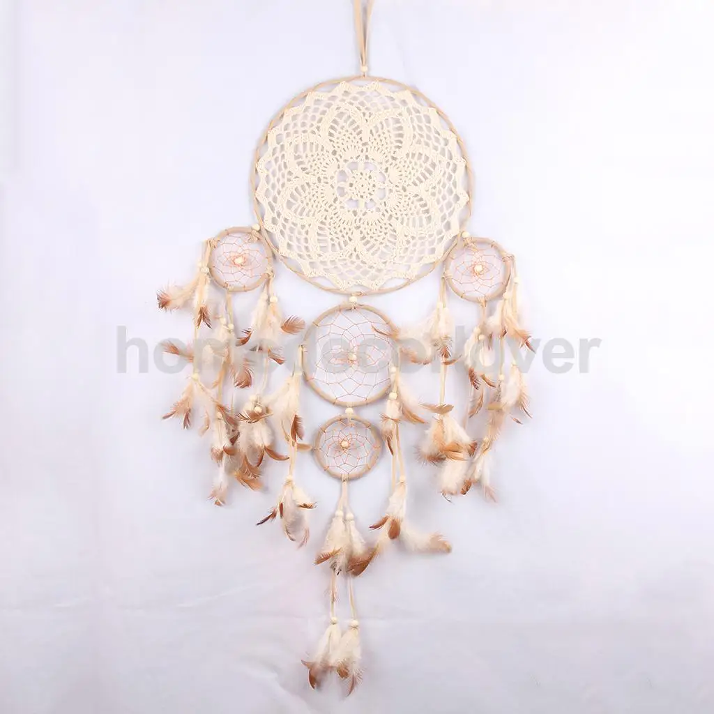 Indian Style Retro Big Dream Catcher Wind Chimes Craft with Five Rings &amp Feathers Pendant Holiday Ornaments Romantic Lovers Gift | Дом и