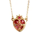 Женская Подарочная цепочка золотого цвета с японским мультяшным рисунком, подвеска в форме сердца с розовыми и зелеными кристаллами, ожерелья со звездой, Луной