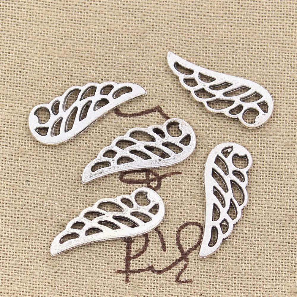 15 шт. Подвески Крылья Ангела 24x9 мм старинное серебро Цвет покрытые Ювелирных