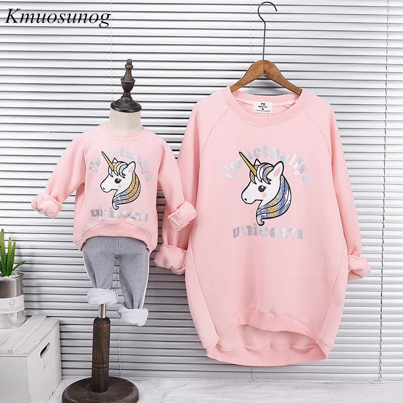 C0349 Pink Толстовки для мамы и дочки; коллекция года; Сезон Зима; Семейные комплекты; Верхняя одежда для мамы и дочки; одежда с принтом единорога; C0349 - Цвет: C0349 Pink