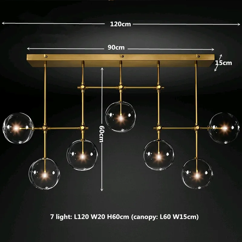 7 light L120cm Американский RH золото/черный металл G4 Led люстра прозрачный стеклянный кулон светильник-люстра в виде подсвечника Led Luminarias Lamparas светильники - Цвет абажура: 7 light L120cm