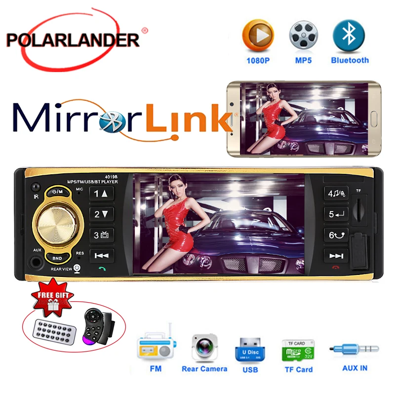 Автомобильный радиоприемник Mirror Link 1 Din 4 дюйма HD Bluetooth MP3 плеер Авторадио USB AUX FM