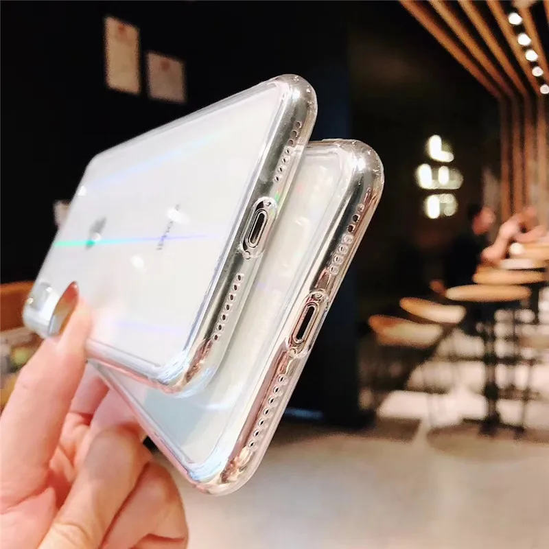 Прозрачный чехол для телефона Aurora Shining laser iphone X XS XR Max 6 6S 7 8 Plus глянцевый мягкий