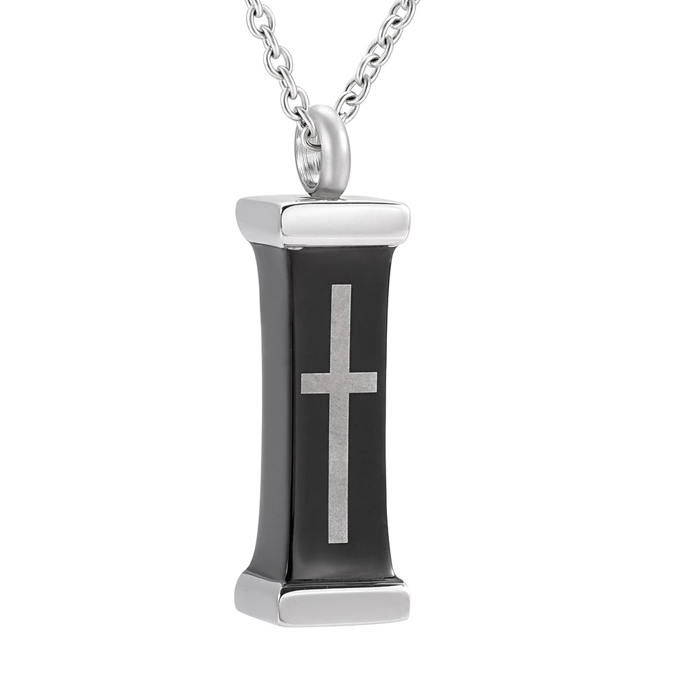 

Memorial Jewelry Stainless Steel Cross Cremation Urn Necklace Pendant Personalized Black Rome Column Locket Necklace For Men