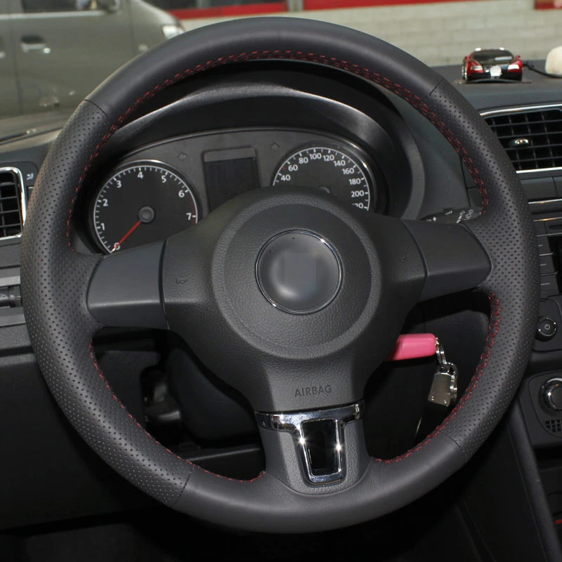 Чехол на руль из черной искусственной кожи для Volkswagen Golf 6 Mk6 VW Polo Sagitar Bora Santana Jetta