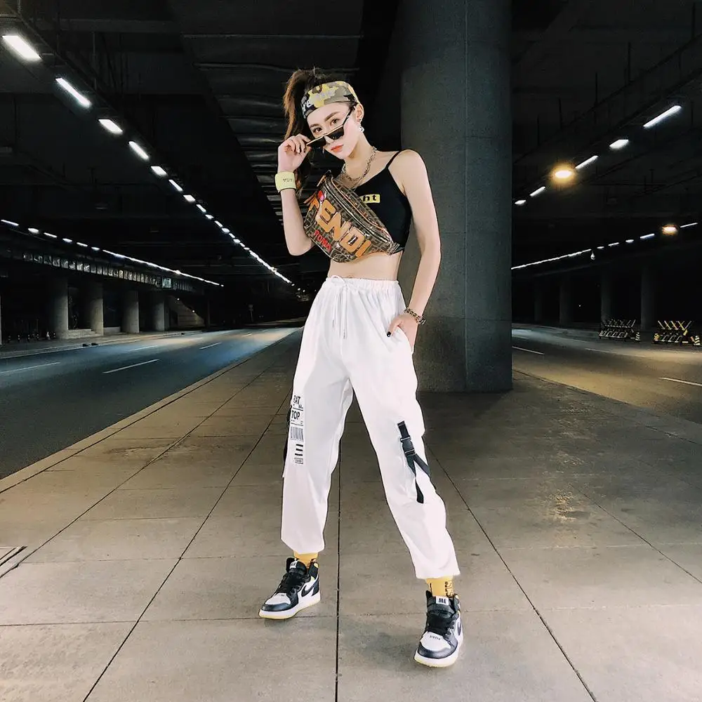 

Summer Fashion Side Pockets Cargo Pants Women Harajuku New Printed Letter Hip Hop pPants Loose Female Harem Pants Thin Trousers
