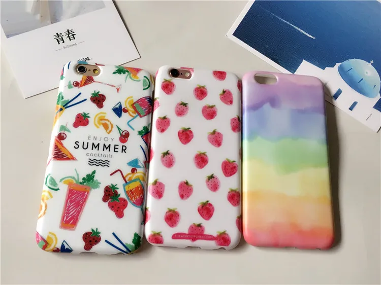 Наслаждайтесь Летом Клубника Корея Мягкие TPU IMD Тощий Чехол Для iphone 6/6 plus Тело