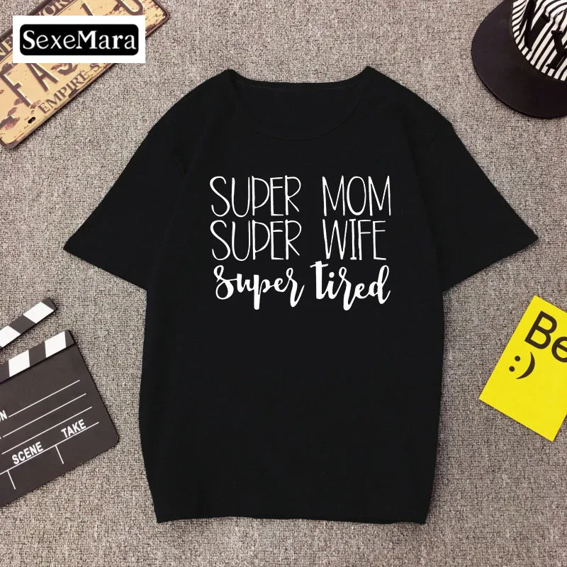 Женские футболки для жены одежда Instagram футболка с надписью Super Mom Harajuku модные