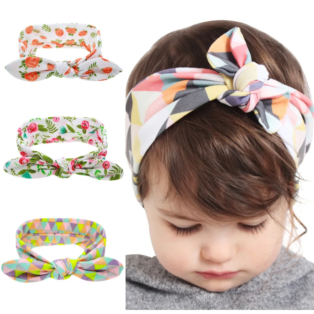 QCNIUD Lovely Newborn Headband Fashion Bunny Ear Kids Girl Bow Elastic Knot Headbands DIY Bowknot Headwear Hair Accessories | Детская