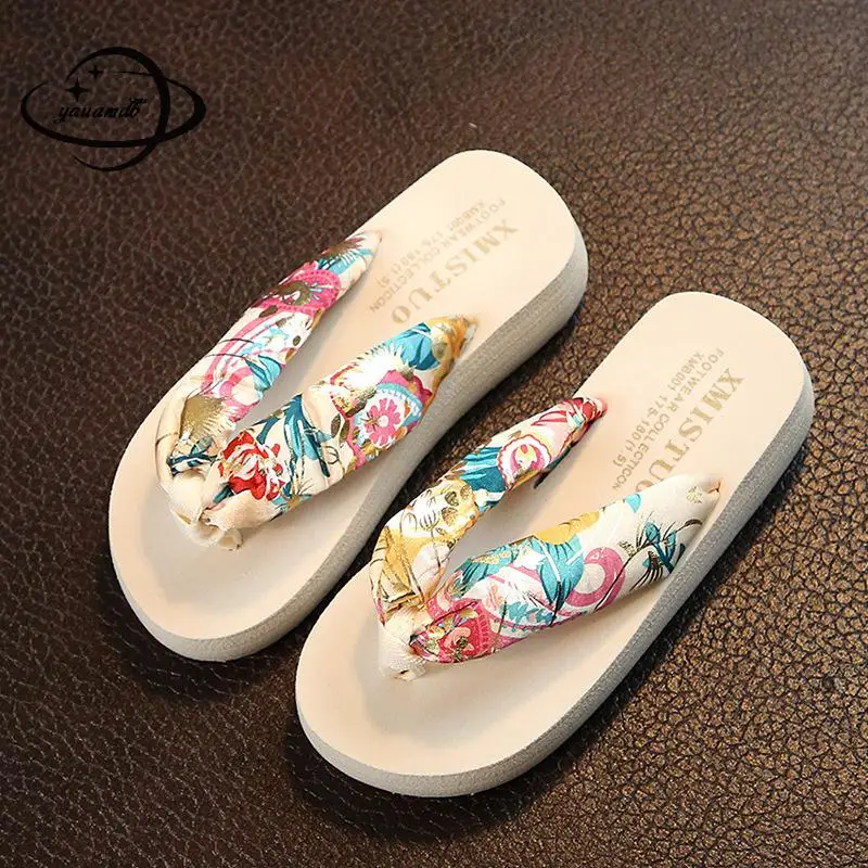 4-11y Kids Slippers Summer Girls Flip Flops Shoes Flat Print Soft Bottom Breathable Hollow Children's Bohemia Footwear Ly20 | Детская