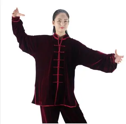 Wine Red Зимние кофточки с длинными рукавами одежда для кунг-фу форменная одежда для боевых искусств Тай Чи костюмы для выступлений на сцене костюм кунг-фу, теплая одежда - Цвет: Wine Red