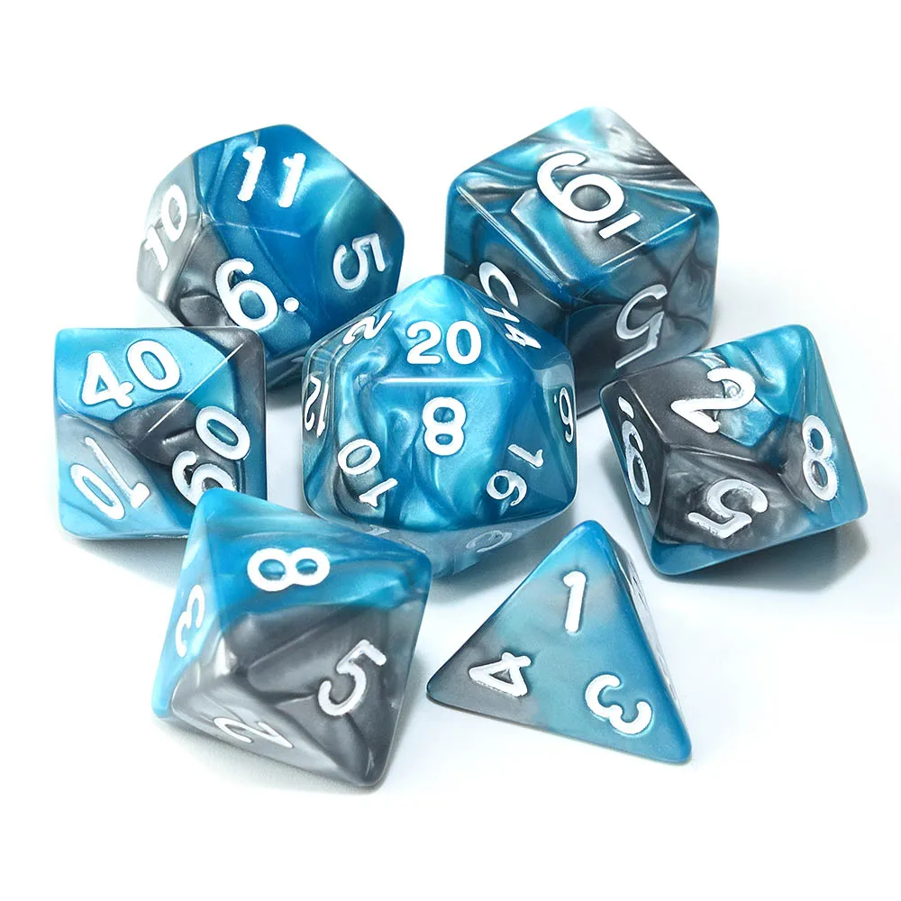 03 Turquoise Silver Многогранные DnD смешанные цвета кости 7 шт./компл. для ролевой игры «Подземелья и Драконы настольные игры D4, D6, D8, D10, D%, D12, D20 - Цвет: 03 Turquoise Silver
