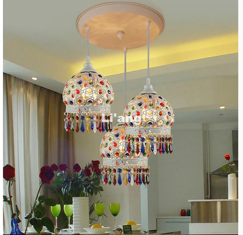 

Free Shipping White Colorful Style Bohemia Pendant lamp D15cm Countryside Pendant Light 110V~220V Crystal Decora Pendant Lamp