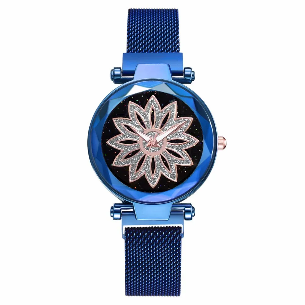 blue Good Luck женские часы розовое золото сетчатый ремешок магнитная пряжка креативный для женщин нарядные кварцевые наручные часы подарок для девочки дропшиппинг - Цвет: blue