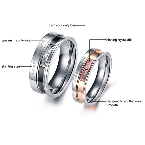 Мужчины Женщины Английский Письмо Титана Стали Горный Хрусталь Группа Кольца