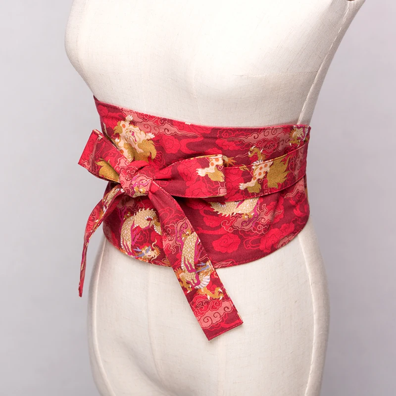 

Japan Kimono Cummerbunds Women's Dress Accessory Beautiful Bronzed Floral Prints Yukata Waistbands Cosplay Wear Vintage Style