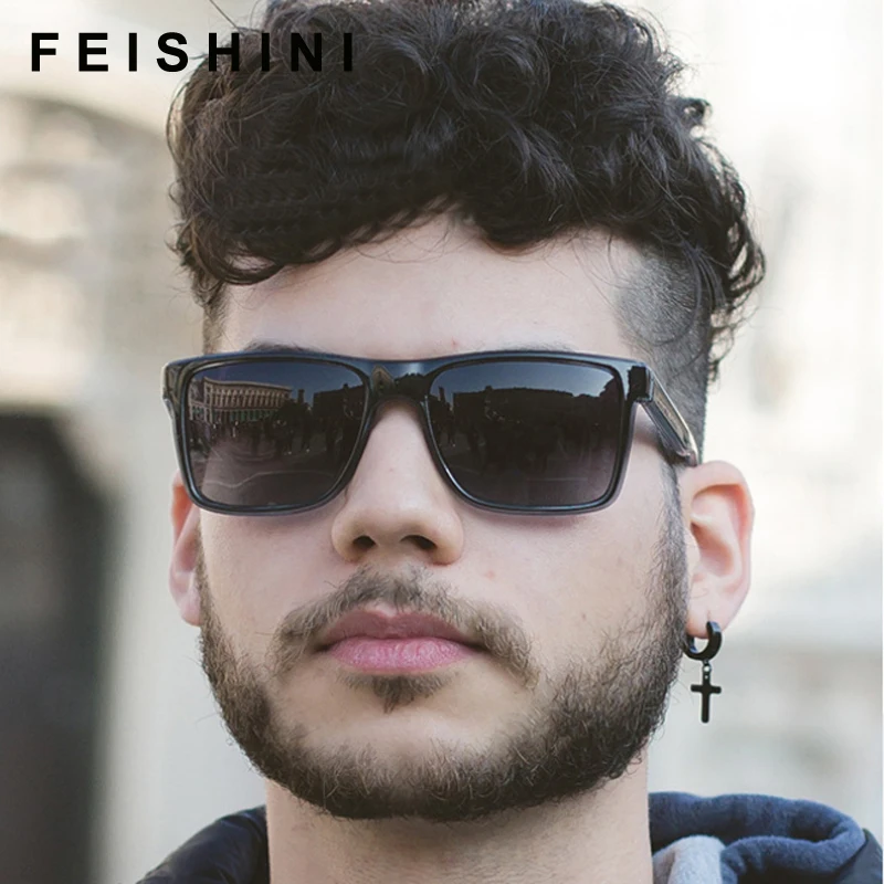 

FEISHINI 2020 Brand Design Polarized Sunglasses Men Driver Shades Male Vintage Sun Glasses For Men Spuare Summer UV400 Oculos