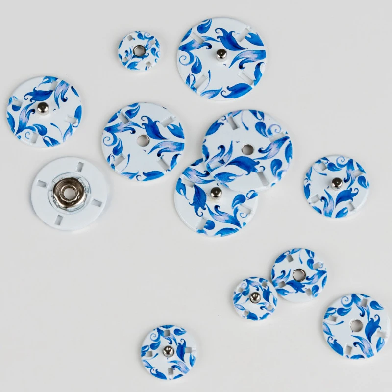 

10pcs High grade metal fastener button spot buttons zinc alloy blue and white porcelain pattern snap buttons for clothing