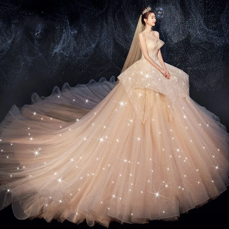 Бальное платье Vivian's Bridal блестящее с блестками и кружевной аппликацией 2019 |