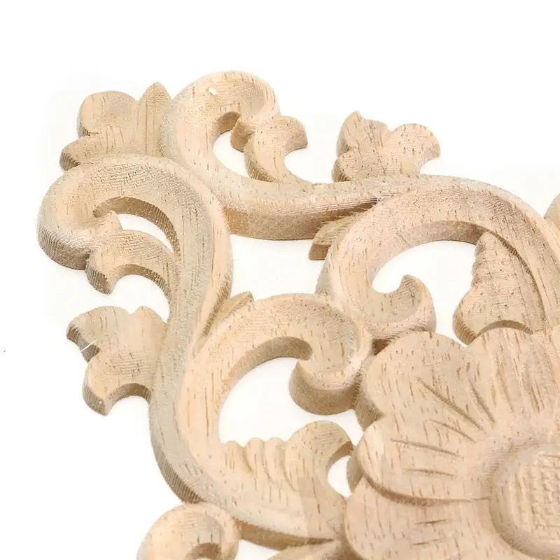 KiWarm винтажный цветочный узор деревянная резная Неокрашенная древесина дуб резная круглая Onlay аппликация таблички мебель домашний декор два размера