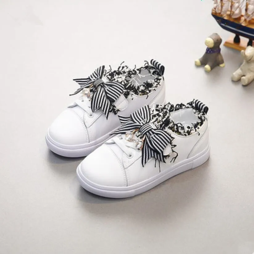 Gamlon Children's Sneakers 2018 New Girls White Shoes Rhinestone Fashion Lace Bow Babys Casual Sport Footwear | Детская одежда и