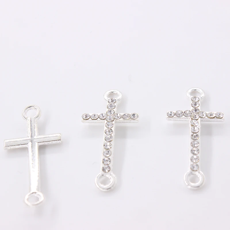 10 шт. серебристый цвет прозрачный Rhinestone Cross Коннекторы|Ювелирная фурнитура и