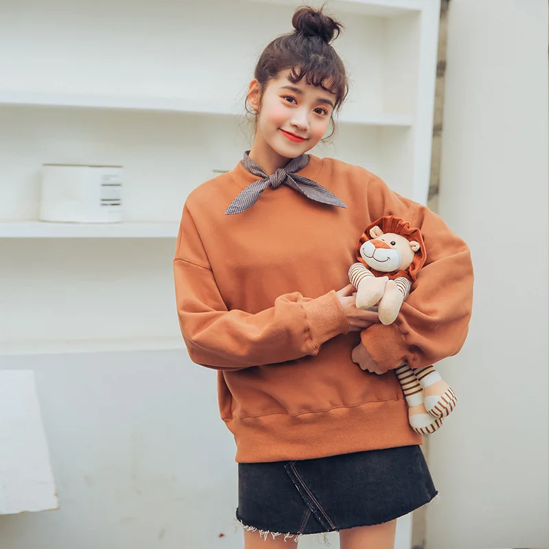 Для женщин кофты Harajuku толстые Ulzzang повседневное лук сладкий футболка с