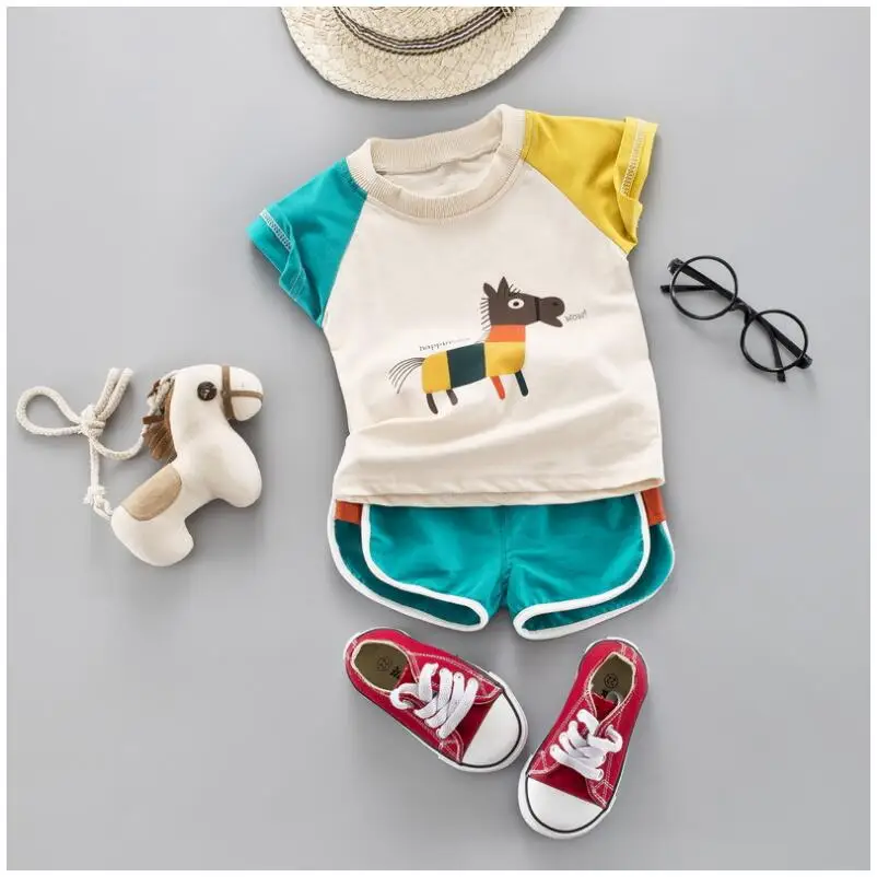 2019 Summer Baby Girls Boys Clothing Sets Toddler Infant Clothes Suits Cartoon Horse T Shirt Shorts Kids Children Casual Suit | Детская