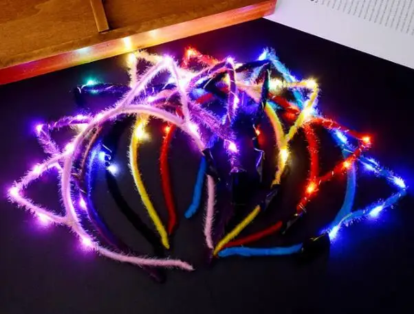 

LED Light Up Cat Ear Headband Party Glowing Supplies Women Girl Flashing Hair Accessories football fan concet fans cheer props