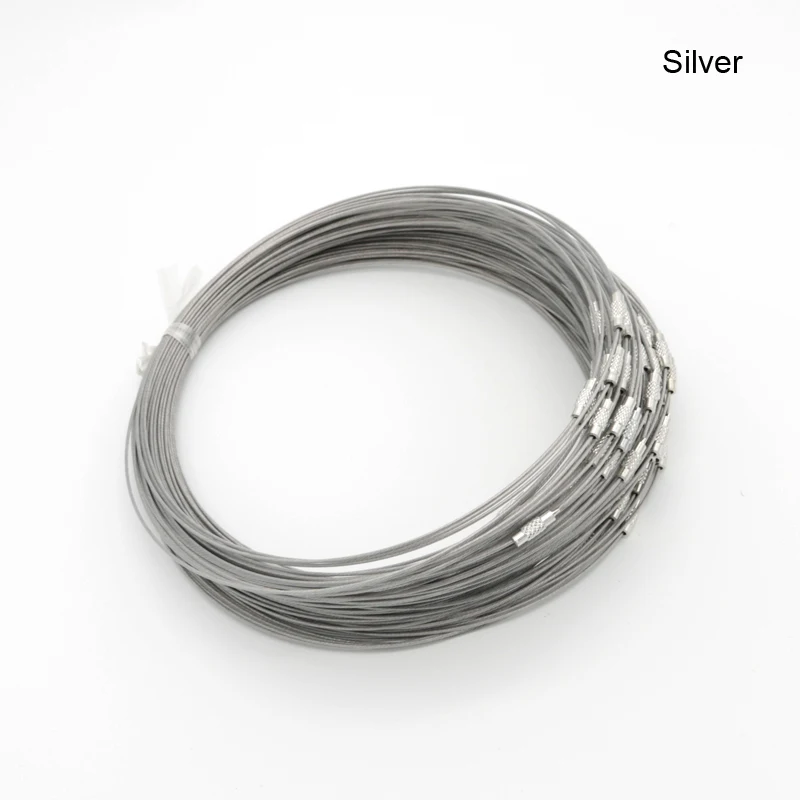 50pcs/lot Steel Wire Cable Cord Rope Chain Choker Necklace 1mm 18inch Jewelry DIY Findings Wholesale 17 Color to Choose