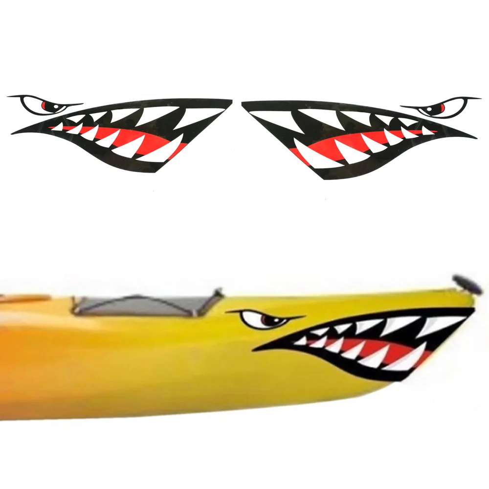 Pelekat kayak 2pc pelindung mulut gigi hiu kalis air decal sampan sampan perahu laut