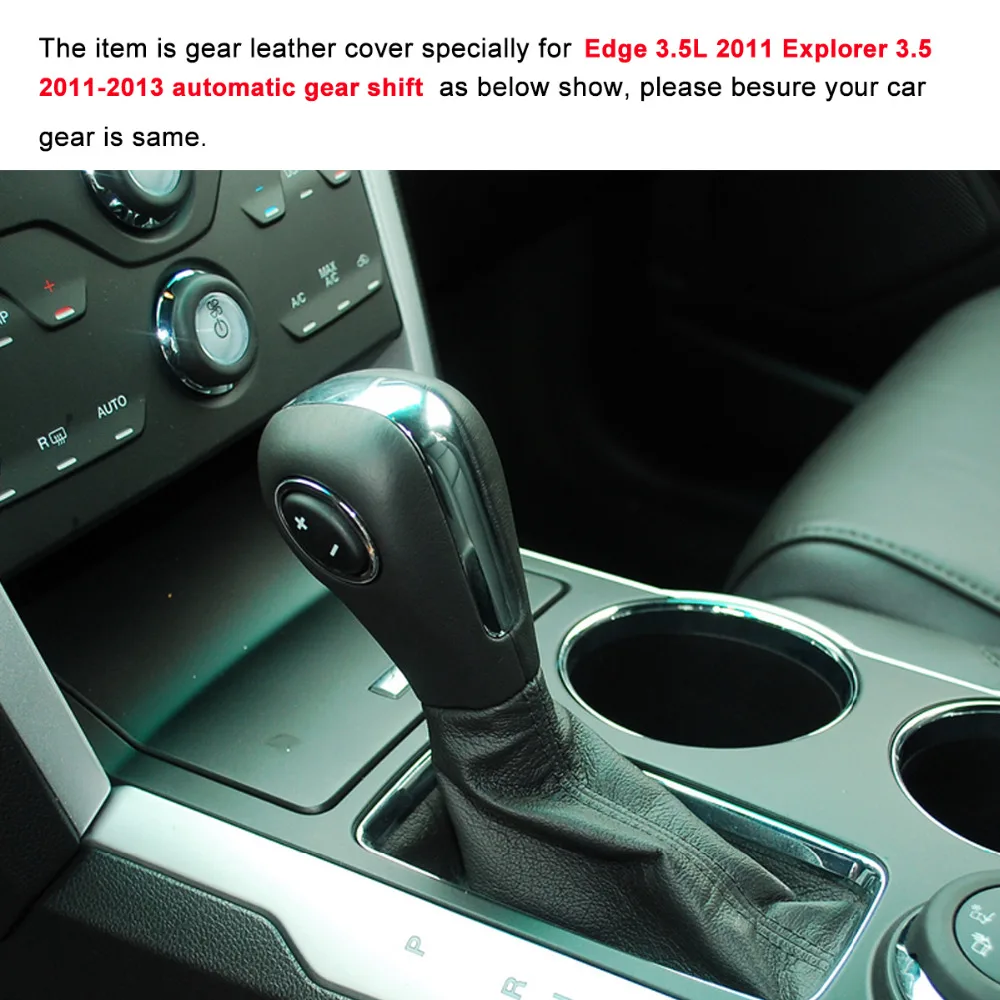 

PONSNY Car Gear Cover Case for Ford Edge 3.5L Explorer 3.5 Automatic Shift Hand-stitched Genuine Leather Cover
