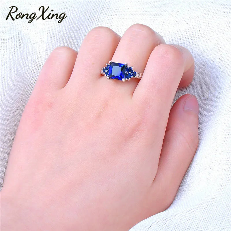Женские обручальные кольца RongXing с голубым цирконом винтажное модное кольцо