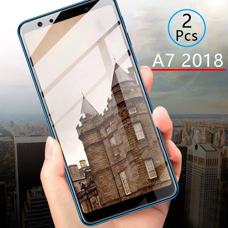 2 шт. Защитное стекло для Samsung A7 2018 закаленное защита экрана полное покрытие Safety