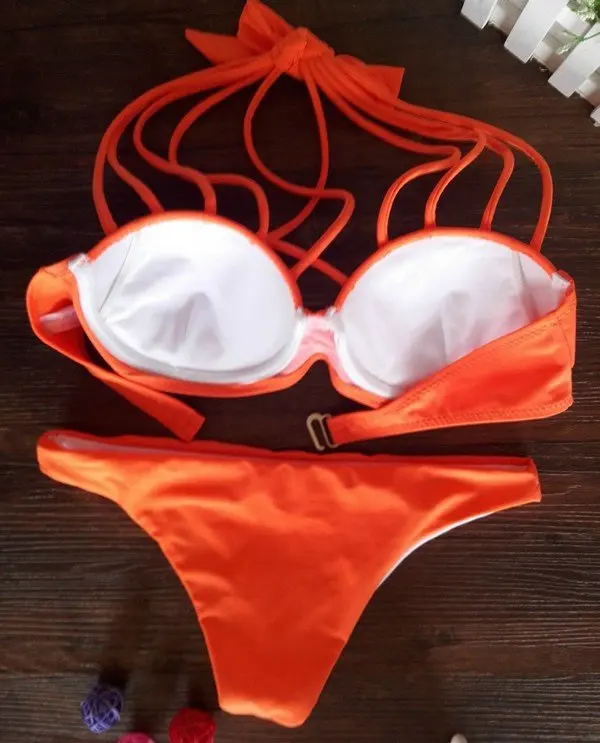 Solid Color Bikini Set Women Swimwear Push Up Not Neoprene Vintage Swimsuit Bandage 2015 |