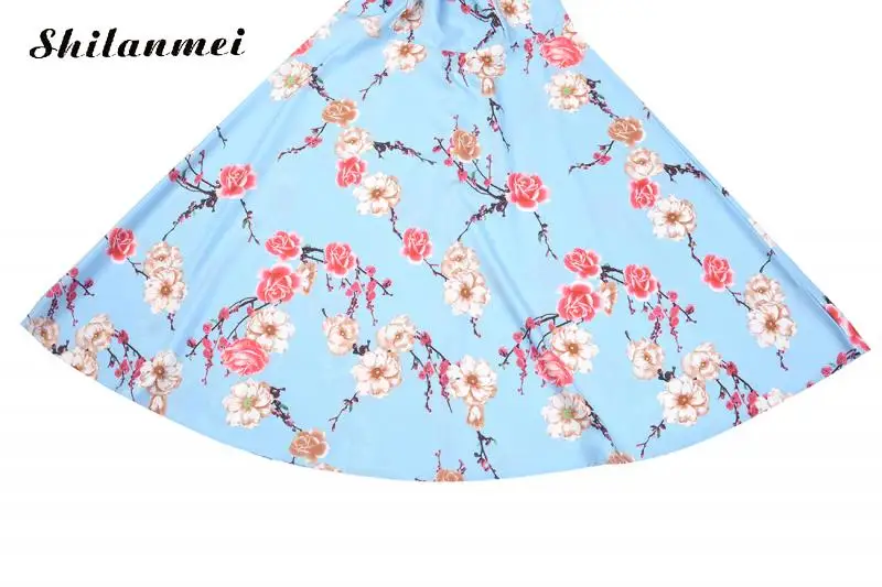 Для женщин Цветочный принт синий миди платья 2018 элегантные летние О-образный